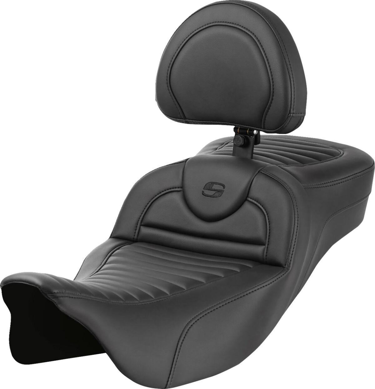 808-07B-203B0 - Saddlemen Roadsofa Extended Reach Tuck-n-Roll Seat With Backrest For Harley Davidson FLH 1868 2021 - Black