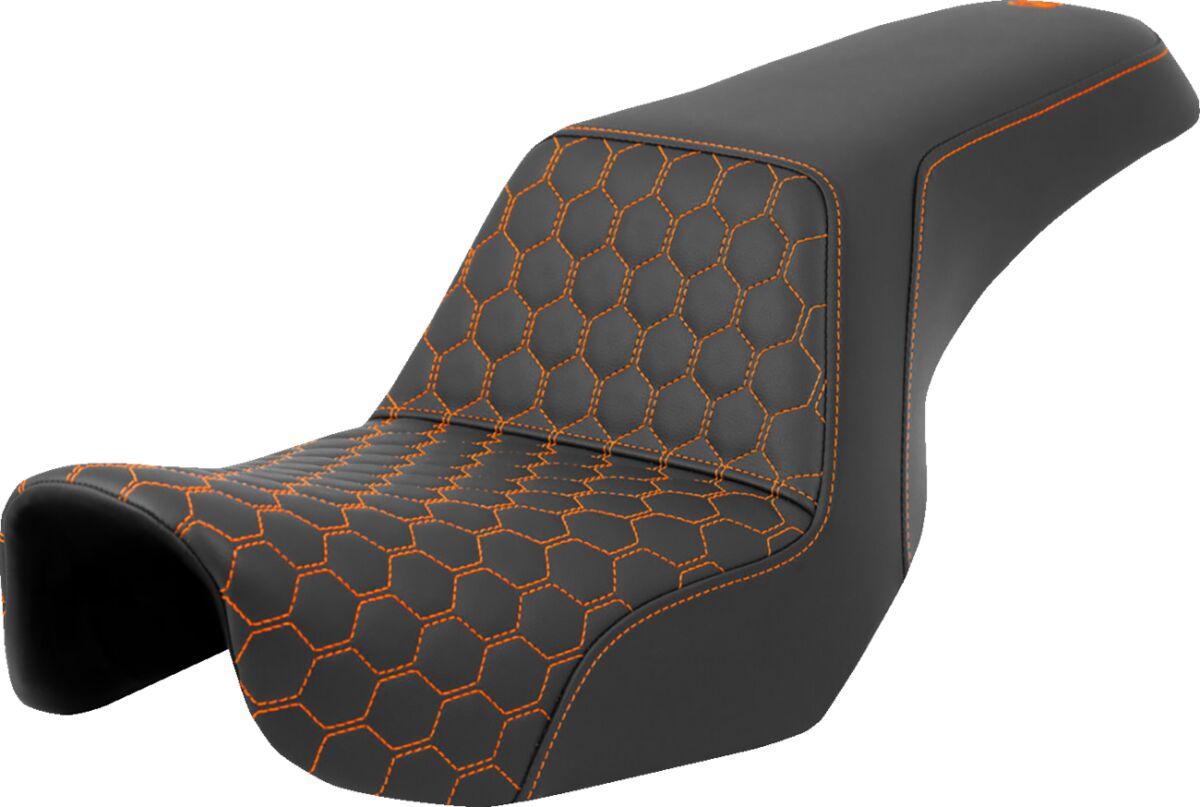 806-04-17703 - Saddlemen Honeycomb Step Up Seat For Harley Davidson FLD 1690 2012-2013 - Black/Orange