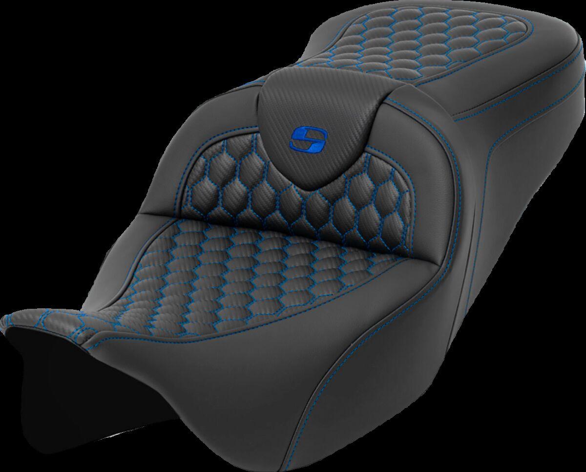 808-07B-18901 - Saddlemen Honeycomb Roadsofa Seat For Harley Davidson FLH 1868 2021 - Black/Blue (Driver Seat Length: 39.5 cm)