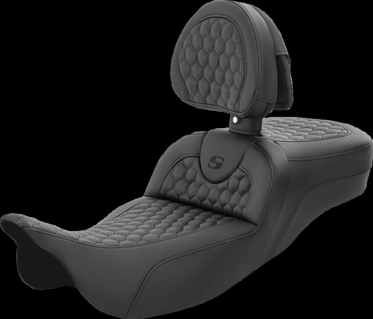 808-07B-190BR - Saddlemen Honeycomb Roadsofa Seat With Backrest For Harley Davidson FLH 1868 2021 - Black (Driver Seat Length: 44.5 cm)