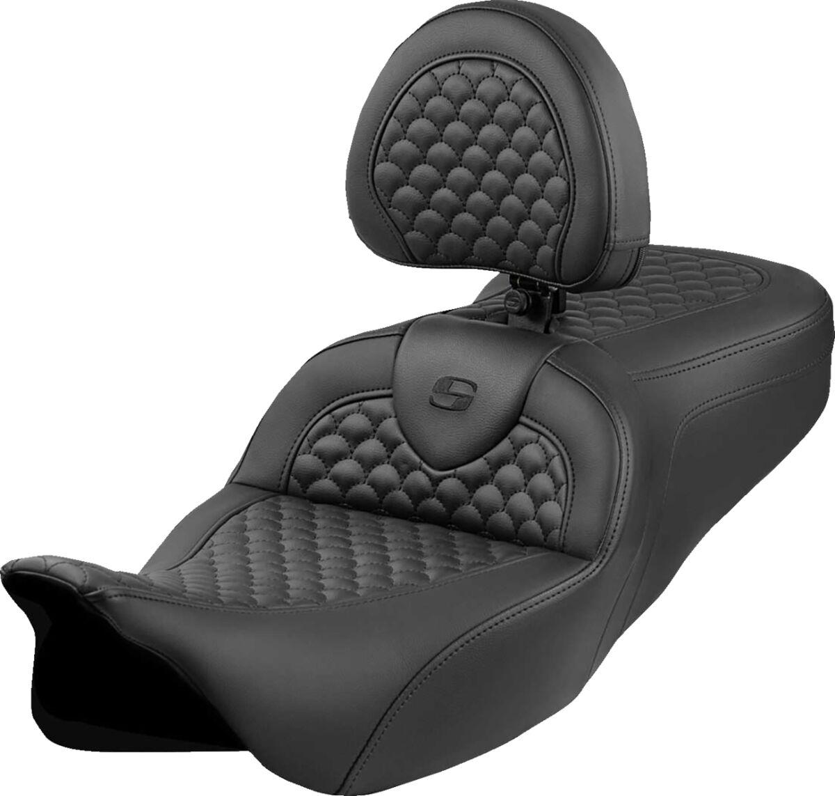 808-07B-208B0 - Saddlemen Roadsofa Dragon Scale Stitch Seat For Harley Davidson FLH 1868 2021 - Black (Driver Seat Length: 39.5cm)
