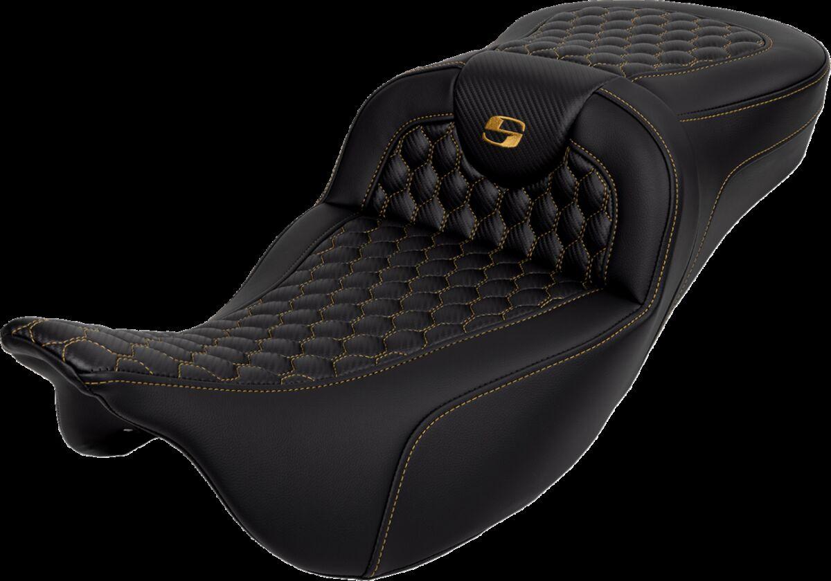 808-07B-19007 - Saddlemen Honeycomb Roadsofa Seat For Harley Davidson FLH 1868 2021 - Black/Gold (Driver Seat Length:44.5 cm)
