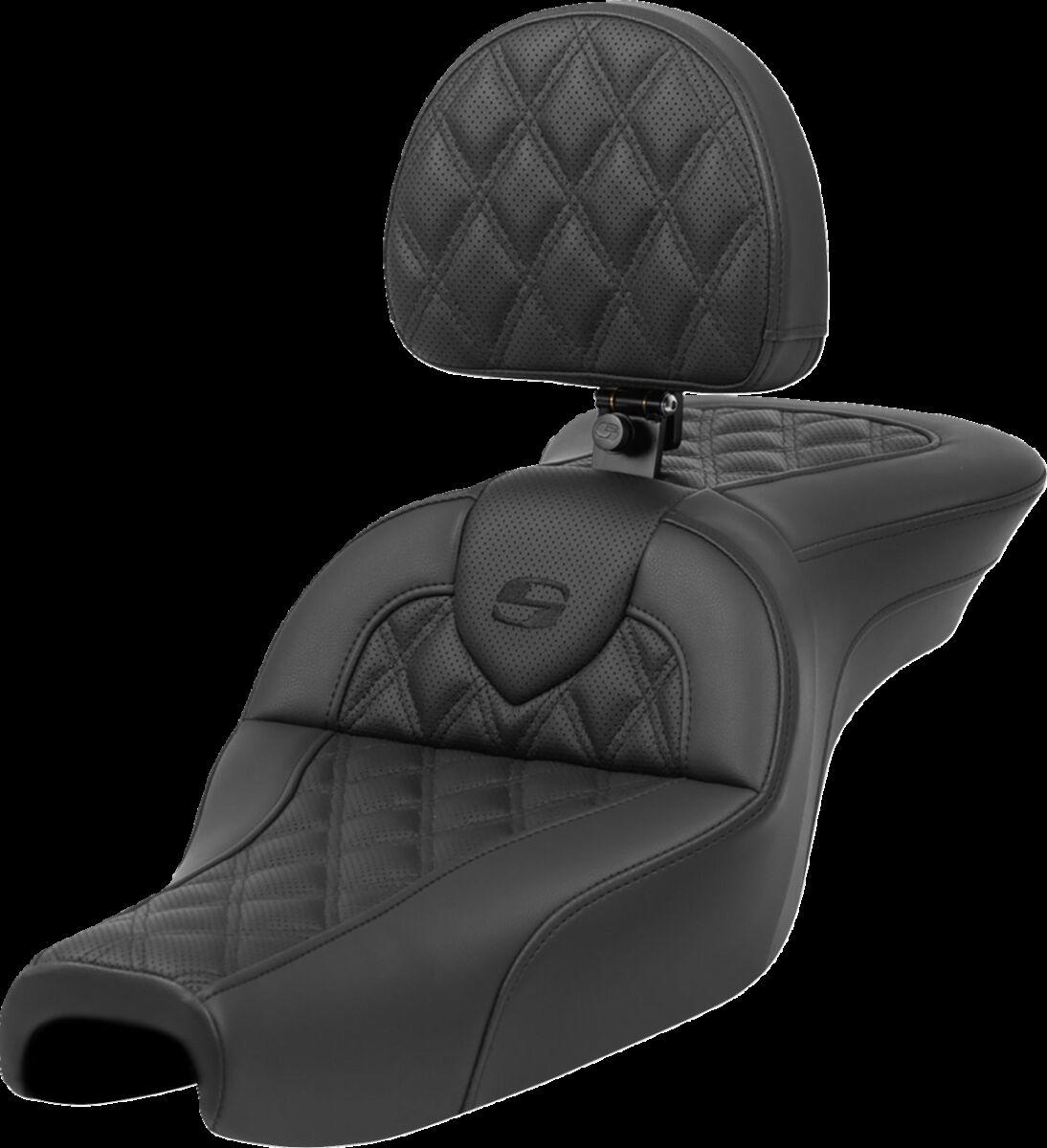 807-11-182BR - Saddlemen Roadsofa Standard Reach Lattice Stitched Seat With Backrest For Harley Davidson XL1200C 2004-2020 - Black