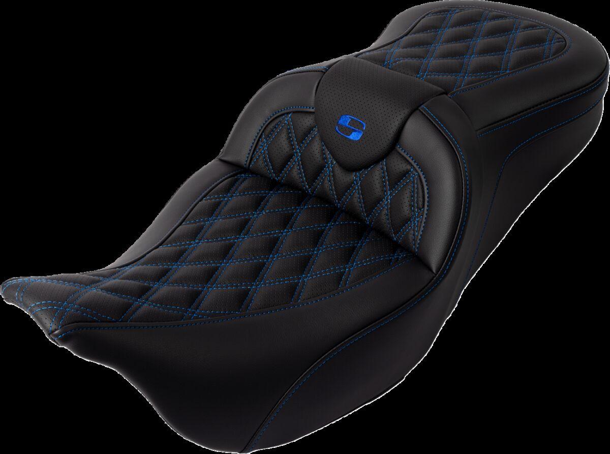 808-07B-182B1 - Saddlemen Roadsofa Lattice Stitch Seat For Harley Davidson FLHR 1584 2008 - Black/Blue (Driver Seat Length:38 cm)