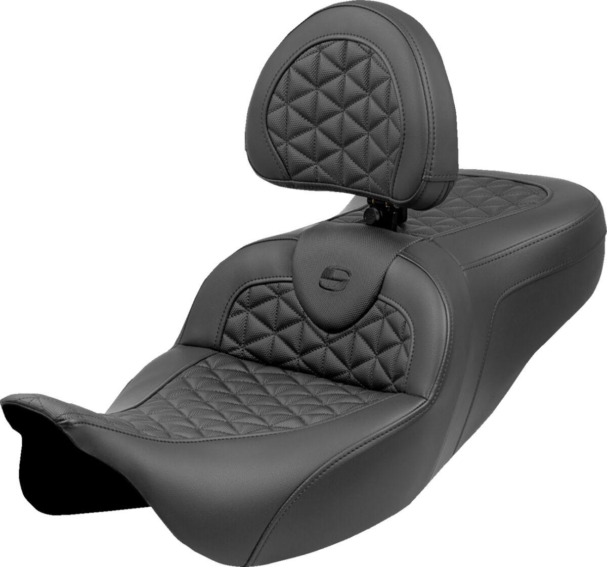 808-07B-211B0 - Saddlemen Extended Reach RoadSofa Tri Gripper Seat With Backrest For Harley Davidson FLH 1868 2021 - Black (Driver Seat Length: 44.5 cm)