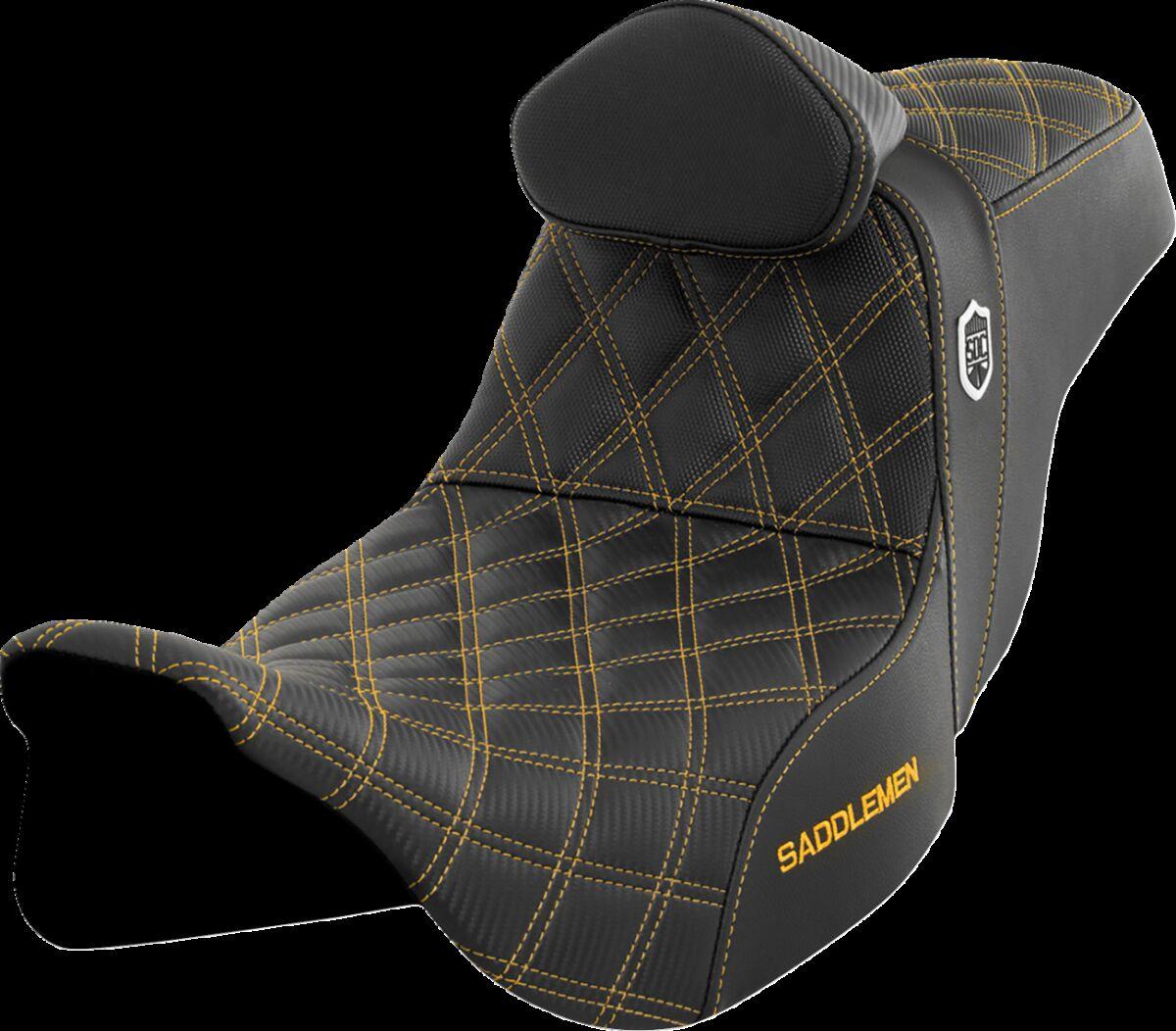 SC80807GOLRT - Saddlemen Pro Series SDC Performance Grip Seat With Backrest For Harley Davidson FLH 1868 2021 - Black/Gold (Driver Seat Length:42 cm)