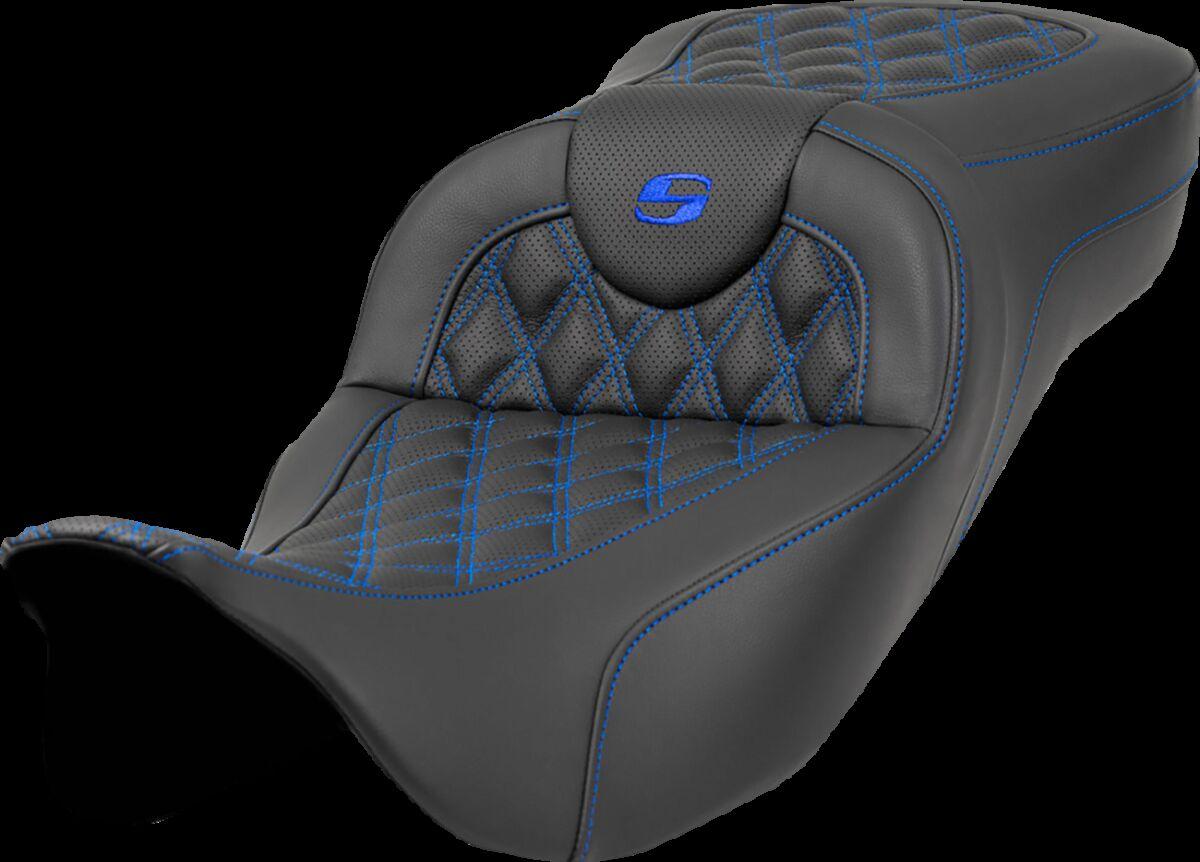 808-07B-18401 - Saddlemen Extended Reach RoadSofa Seat For Harley Davidson FLHR 1584 2008 - Black/Blue (Driver Seat Length: 42 cm)
