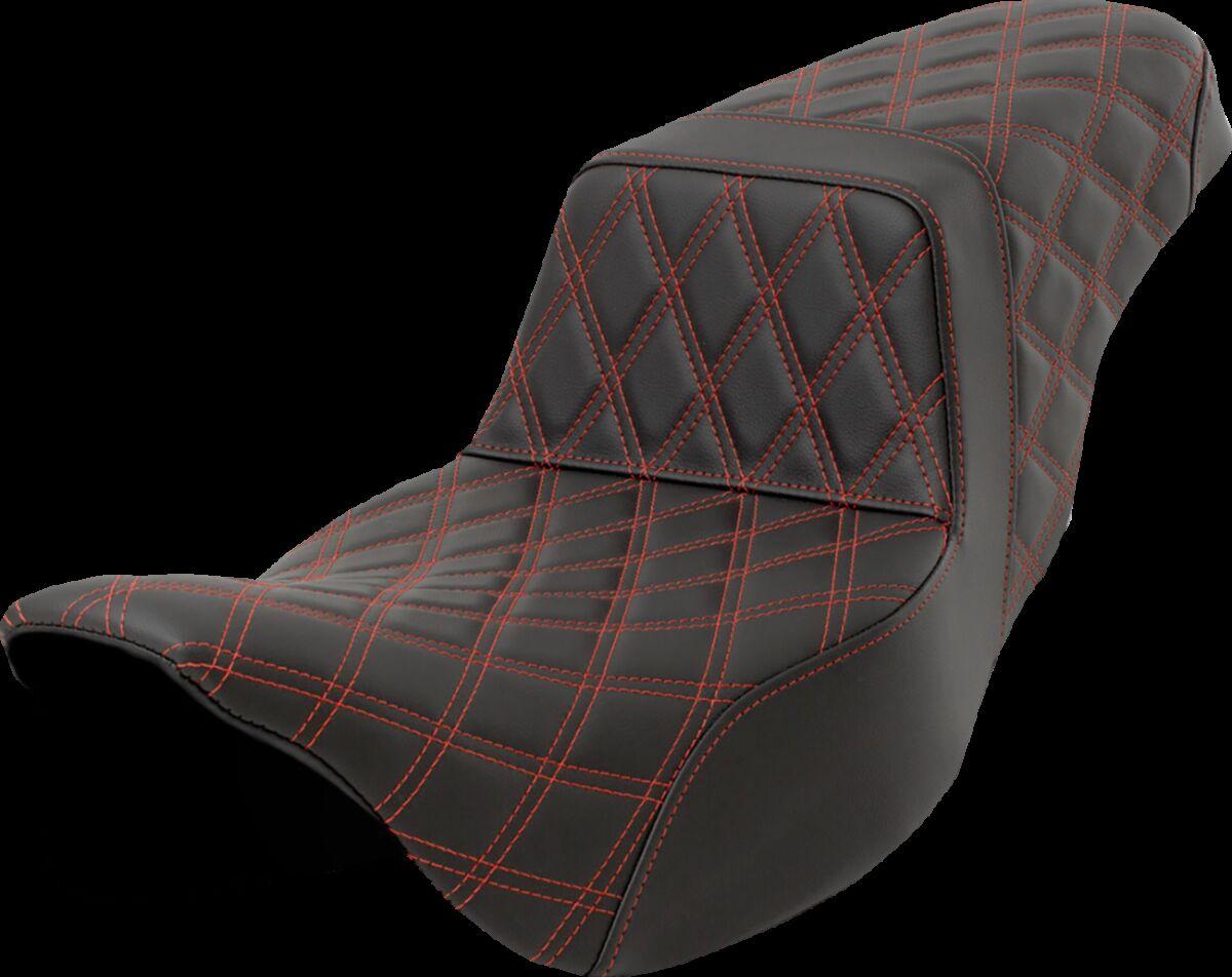 808-07E-17504 - Saddlemen Lattice Stitch Step Up Seat For Harley Davidson FLHR 1584 2008 - Black/Red (Driver Seat Length: 40.5 cm)