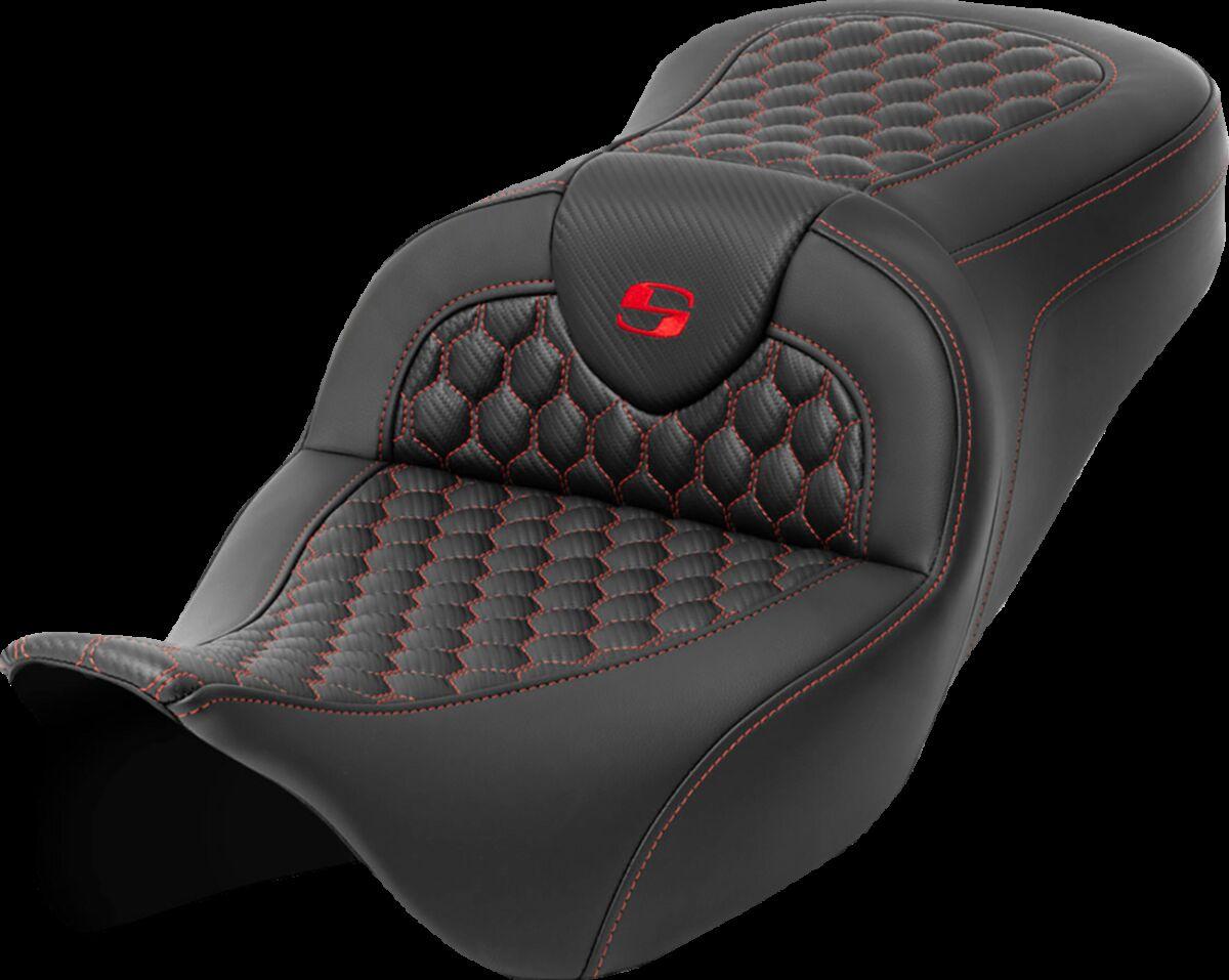 808-07B-18904 - Saddlemen Honeycomb Roadsofa Seat For Harley Davidson FLH 1868 2021 - Black/Red (Driver Seat Length: 39.5 cm)