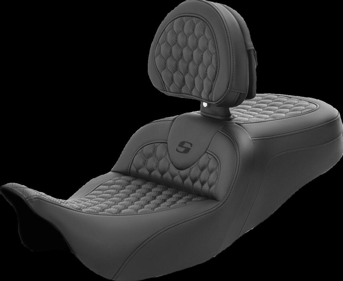 808-07B-189BR - Saddlemen Honeycomb Roadsofa Seat With Backrest For Harley Davidson FLH 1868 2021 - Black (Driver Seat Length:39.5 cm)