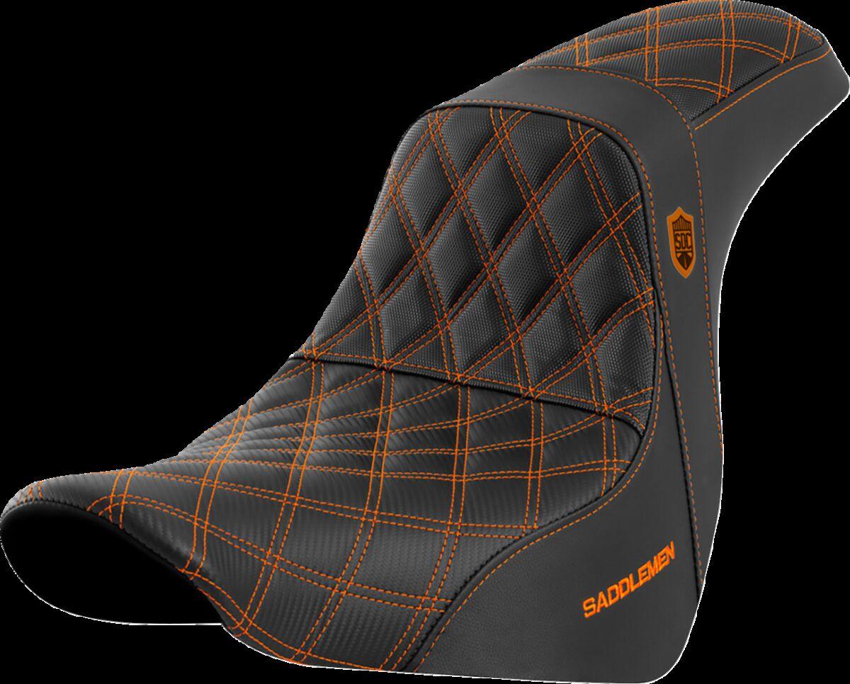 SC81829ORA - Saddlemen Pro Series SDC Performance Black Gripper Lumbar Grip Seat For Harley Davidson FLSB 1750 2018-2021 - Black/Orange