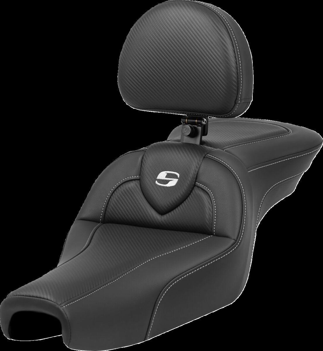 807-11-185BR - Saddlemen Roadsofa Standard Reach Carbon Fibre Seat With Backrest For Harley Davidson XL 1200 C 2004-2020 - Black