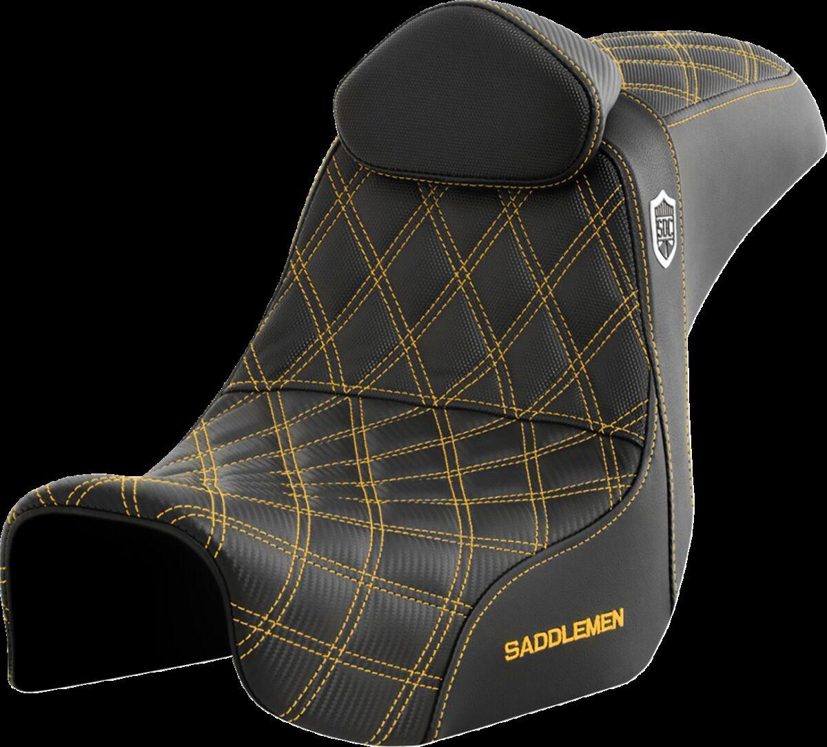 SC80604GOLRT - Saddlemen Pro Series SDC Performance Black Gripper Lumbar Grip Seat With Backrest For Harley Davidson FLD 1690 2012-2013 - Black/Gold