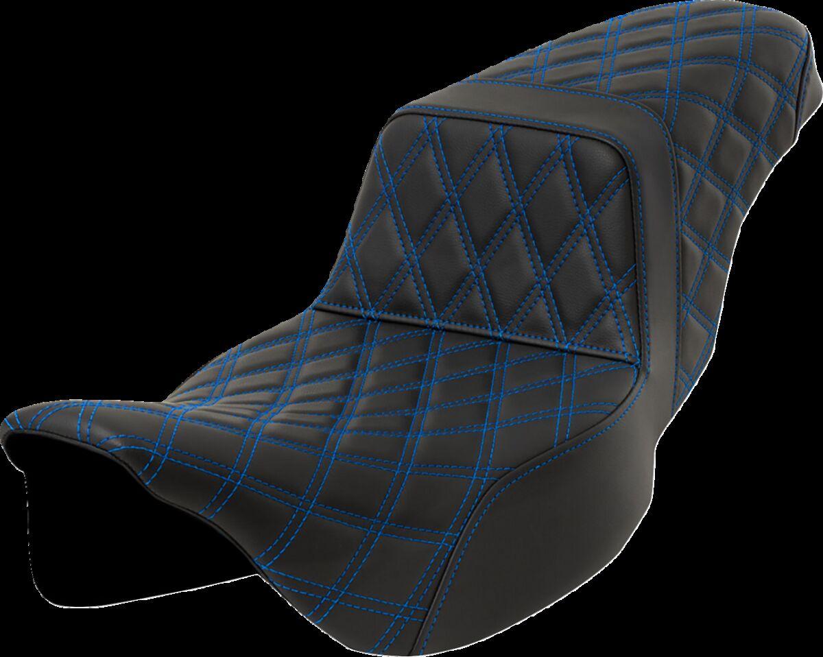 808-07E-17501 - Saddlemen Lattice Stitch Step Up Seat For Harley Davidson FLHR 1584 2008 - Black/Blue (Driver Seat Length: 40.5 cm)