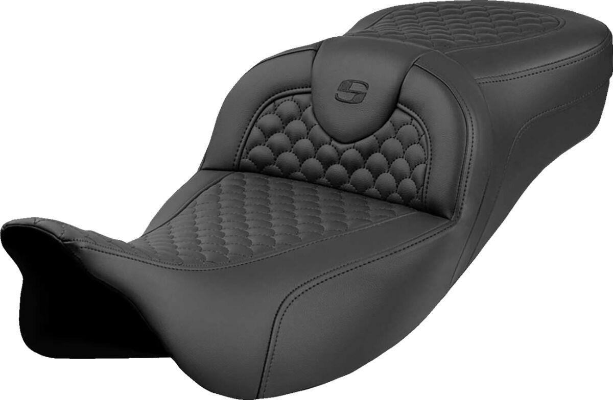 808-07B-20900 - Saddlemen Roadsofa Dragon Scale Stitch Seat For Harley Davidson FLH 1868 2021 - Black (Driver Seat Length: 39.5 cm)