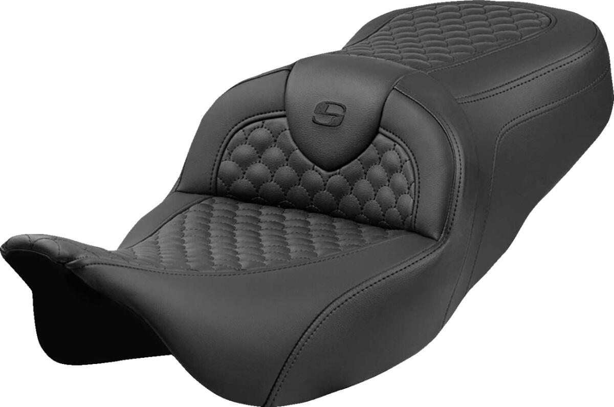 808-07B-20800 - Saddlemen Dragon Scale Stitch Roadsofa Seat For Harley Davidson FLH 1868 2021 - Black (Driver Seat Length:39.5 cm)