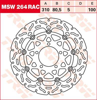 MSW264RAC - TRW Contoured Floating Brake Disc For Kawasaki GTR 1400 2008-2011 Front