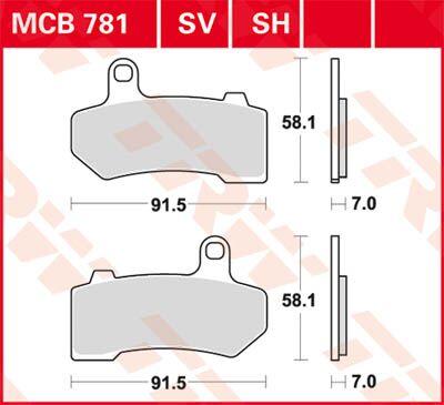 MCB781SH - TRW SH Series Sintered Rear Brake Pads For Harley Davidson FLHR 1584 2008 Rear