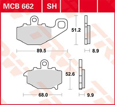 MCB662SH - TRW SH Series Sintered Rear Brake Pads For Kawasaki ER-6F 650 2006-2011 Rear