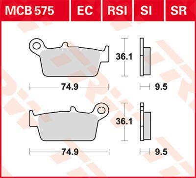 MCB575SI - TRW SI Series Sintered Brake Pads For Honda CR125 1988-2001 Rear