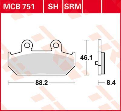 MCB751SRM - TRW SRM Series Sintered Brake Pads For Suzuki AN 400 Burgman 2007-2009 Rear