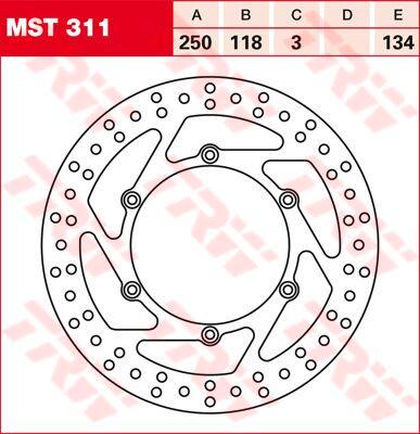 MST311 - TRW Round Fixed Brake Disc 250mm For Suzuki DR125SM 2008-2012 Front