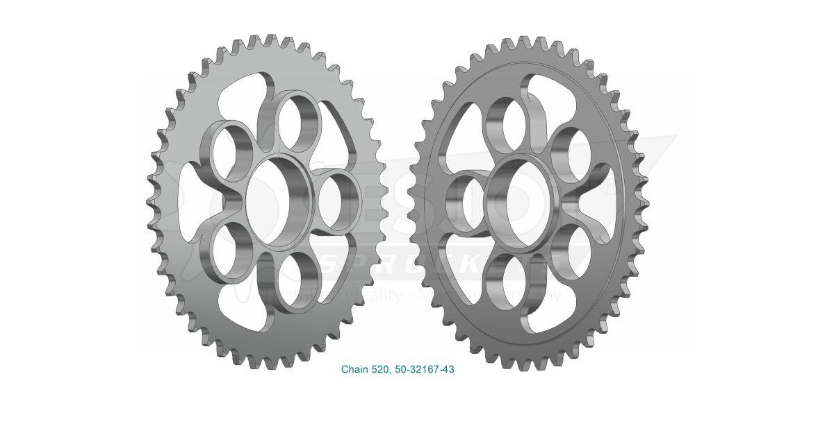 50-32167-43 - Esjot Standard 520 Sprocket For Ducati Hypermotard 950 ABS 2019-2022 Rear Zinc Plated 43T
