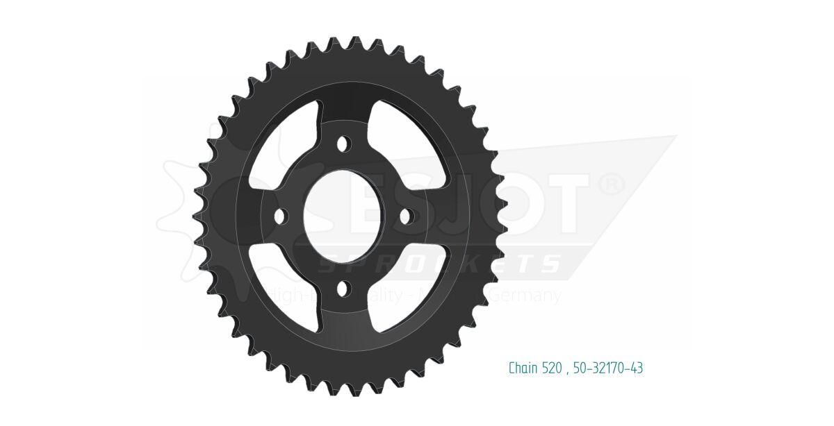 50-32170-43 - Esjot Standard 520 Sprocket For Brixton BX 250 ABS 2021-2022 Rear Black 43T