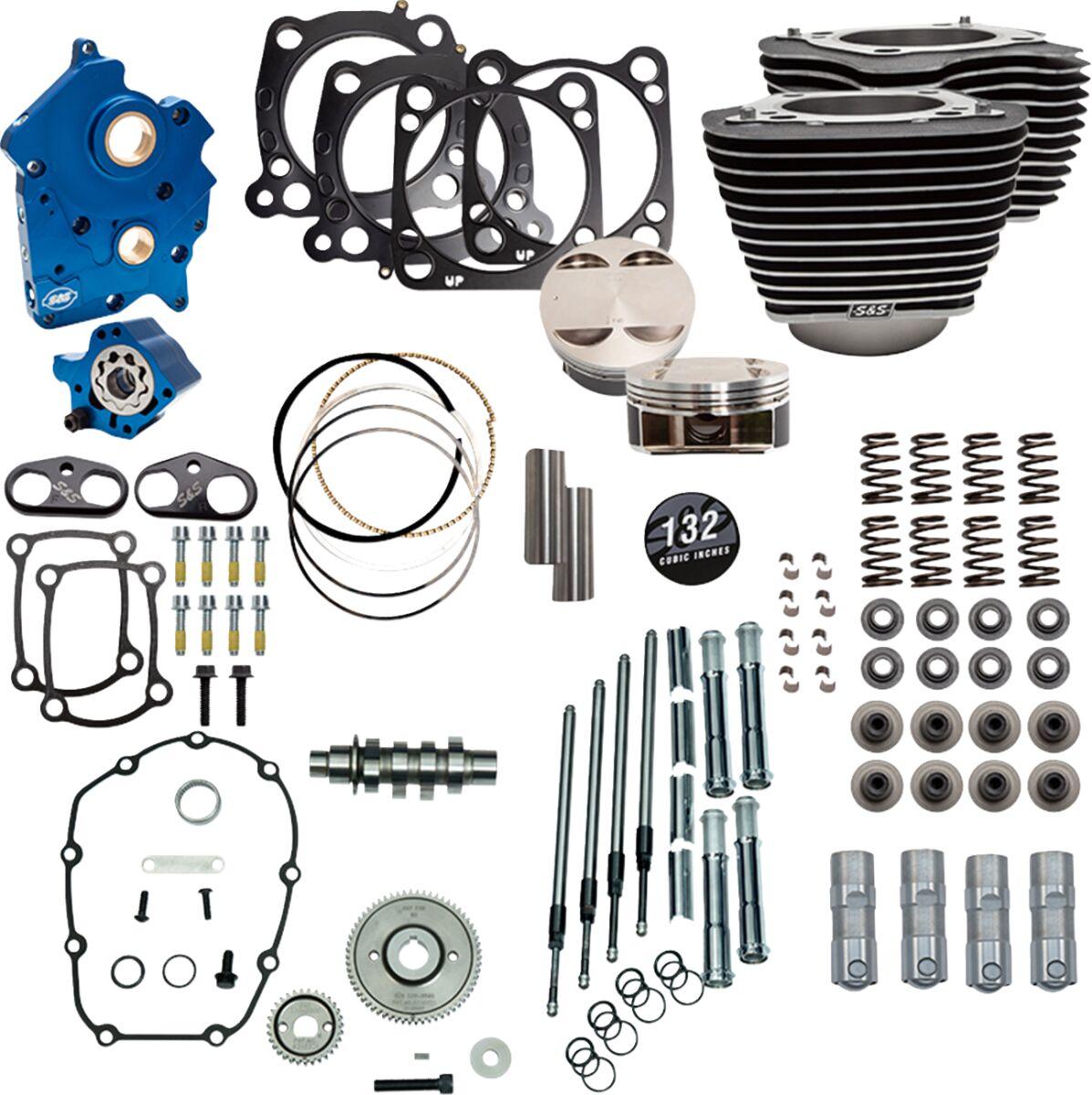 310-1232C - S&S Cycle 132" Power Package For Harley Davidson FLDE 1750 ABS 2018-2020 - Highlighted Fins/Wrinkle Black