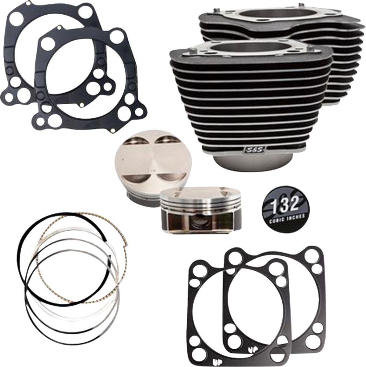 910-0845A - S&S Cycle 132" Big Bore Cylinder Kit For Harley Davidson FLDE 1750 ABS 2018-2020 - Highlighted Fins/Wrinkle Black