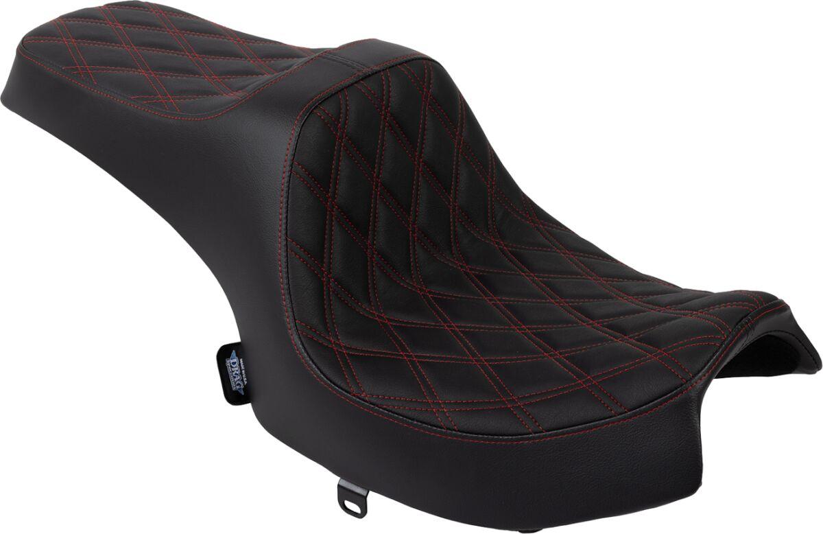 4718D - Drag Specialties Predator III Double Diamond Seat For Indian Challenger 108 ABS 2020-2025 - Black/Red