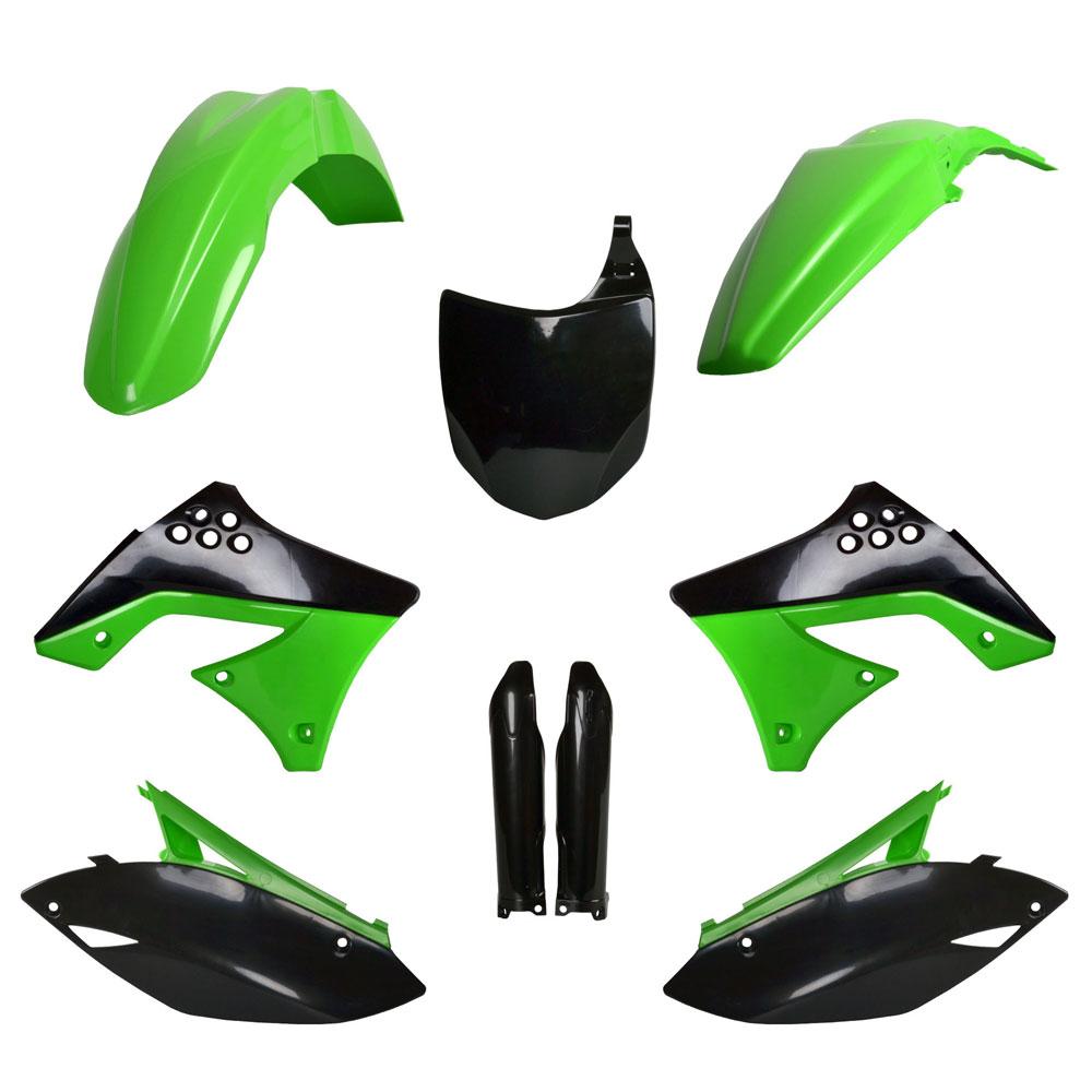 91484 - Polisport Plastics Kit For Kawasaki KXF250 2009-2012 - Black/Green/OEM