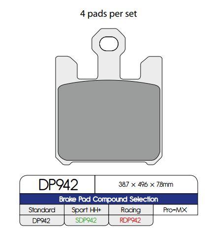DP942 - DP Brakes Standard Sintered Metal Brake Pads For Suzuki GSX-R 1000 2003-2004 Front