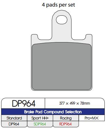 DP964 - DP Brakes Standard Sintered Metal Brake Pads For Kawasaki Z 1000 2007-2009 Front