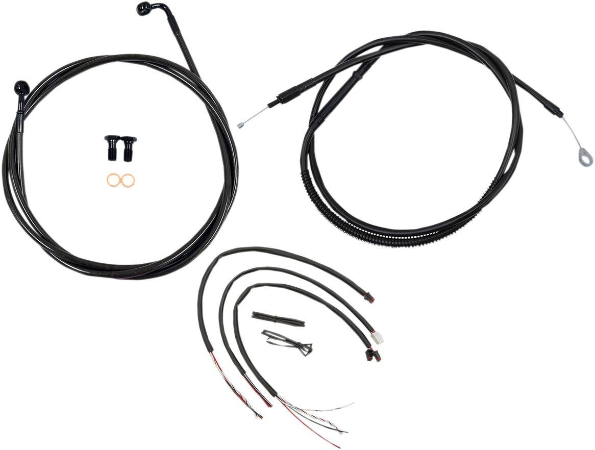 LA-8153KT2-13M - LA Choppers Complete Midnight Braided Handlebar Cable/Brake Hose Kit Non-ABS For Harley Davidson FLDE 1750 ABS 2018-2020 30.5 cm - 35.5 cm (12" - 14") - Black/Clear-Coated