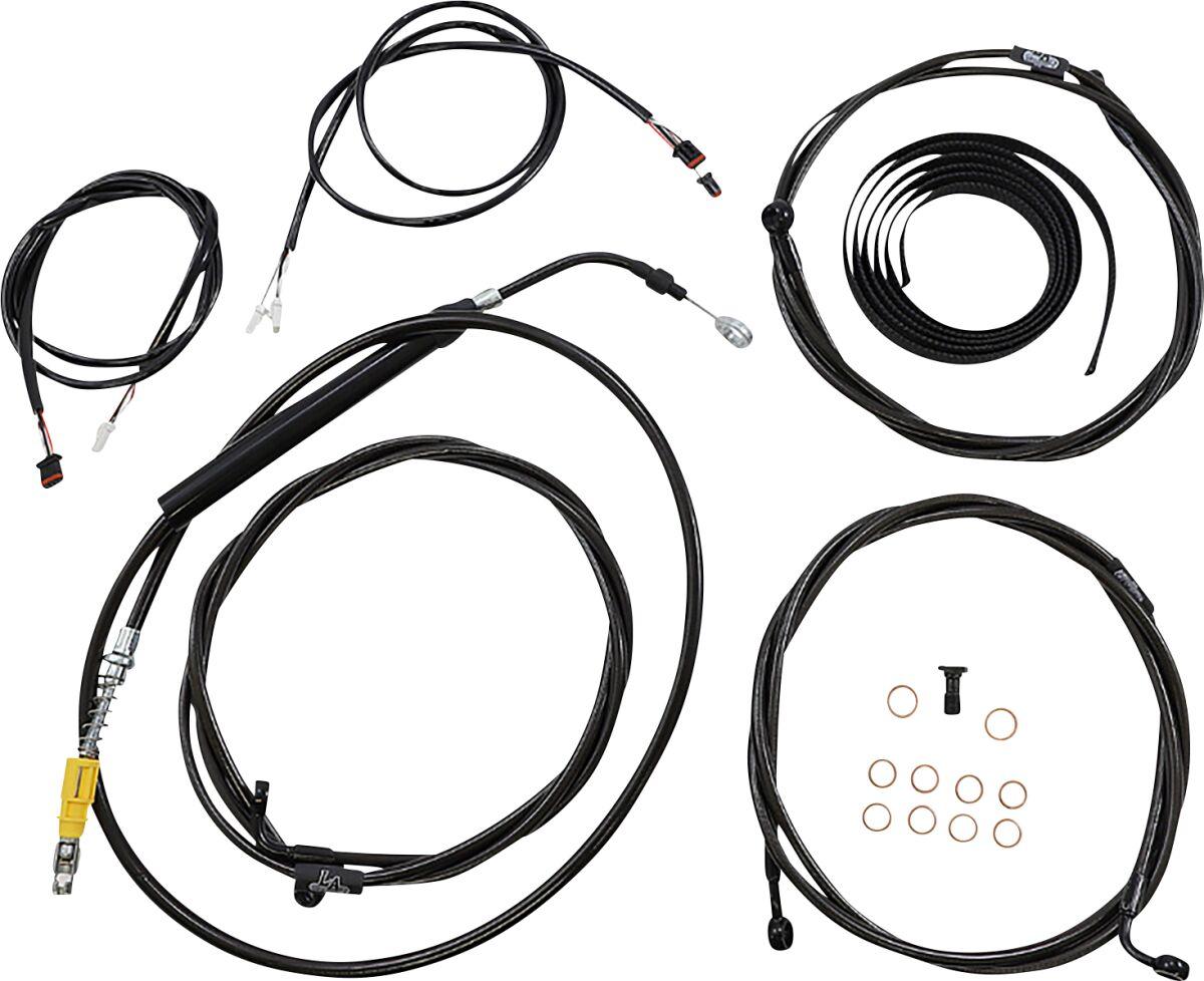 LA-8058KT3-16B - LA Choppers Complete Plug-and-Play Cable Kit For Harley Davidson FLHR 1750 ABS 2021-2022 38 cm - 43 cm (15" - 17") - Black/Clear-Coated