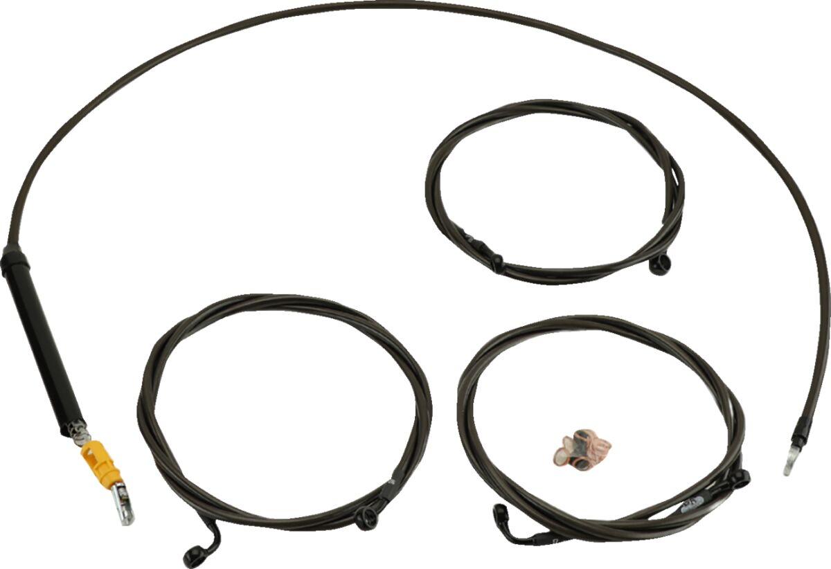 LA-8059KT-19M - LA Choppers Standard Midnight Braided Handlebar Cable/Brake Hose Kit For Harley Davidson FLHX 1923 ABS 2024-2025 45.5 cm - 51 cm (18" - 20") - Black/Clear-Coated