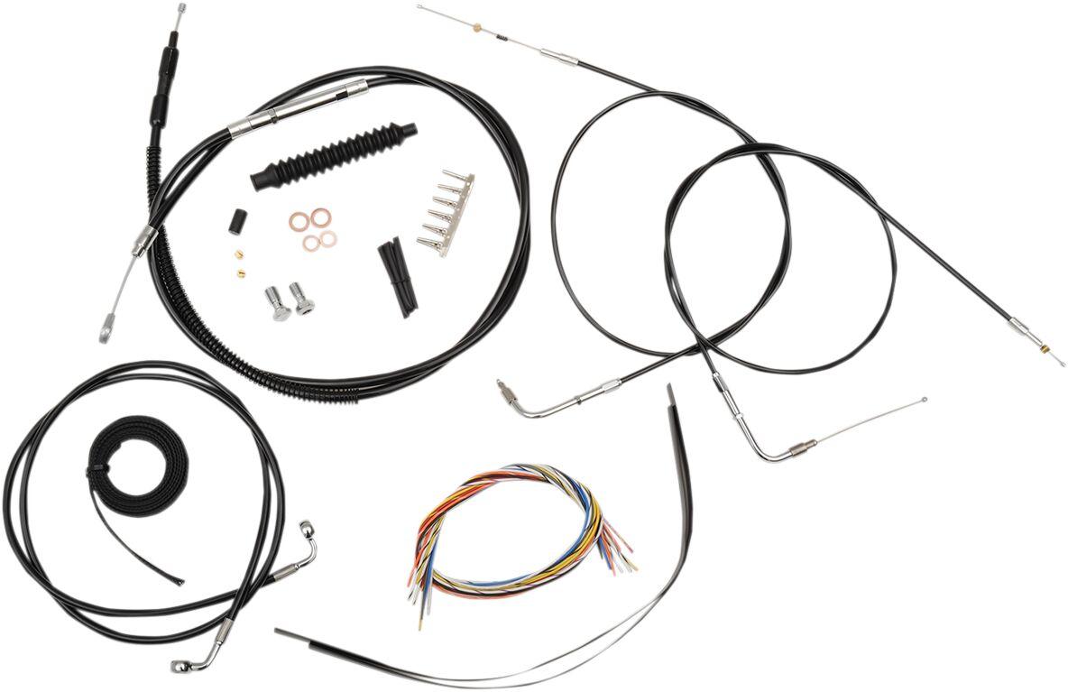 LA-8100KT2-16B - LA Choppers Complete Black Vinyl Braided Handlebar Cable/Brake Hose Kit For Harley Davidson FLST 1450 2006 38 cm - 43 cm (15" - 17") - Black/Clear-Coated