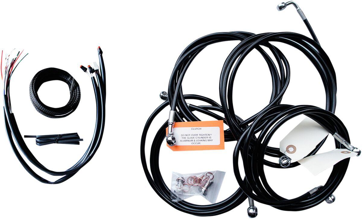 LA-8053KT2-19B - LA Choppers Complete Black Vinyl Braided Handlebar Cable/Brake Hose Kit For Harley Davidson FLHTCU 1690 ABS 2016 45.5 cm - 51 cm (18" - 20") - Black/Clear-Coated