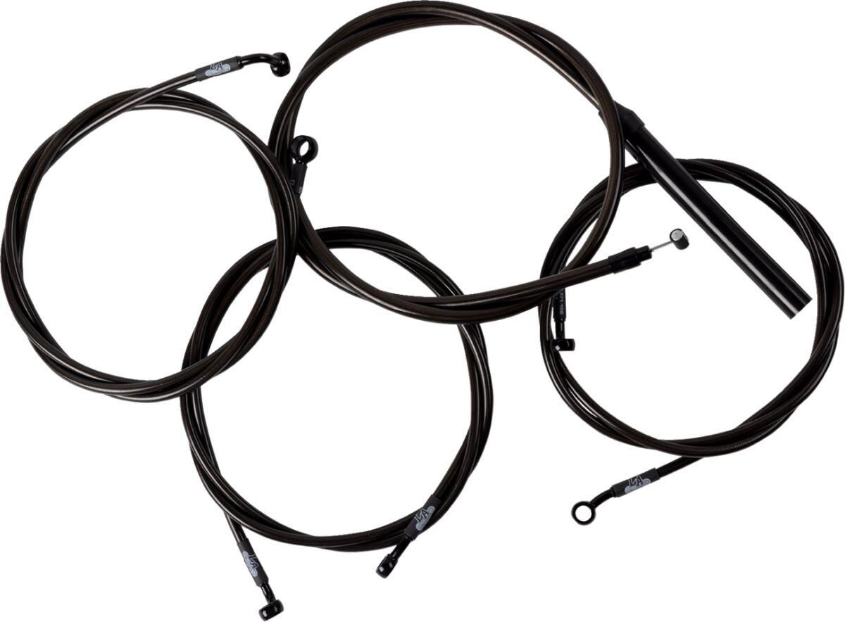 LA-8059KT2-16M - LA Choppers Complete Midnight Braided Handlebar Cable/Brake Hose Kit For Harley Davidson FLHRXS 1868 ABS 2024 38 cm - 43 cm (15" - 17") - Black/Clear-Coated