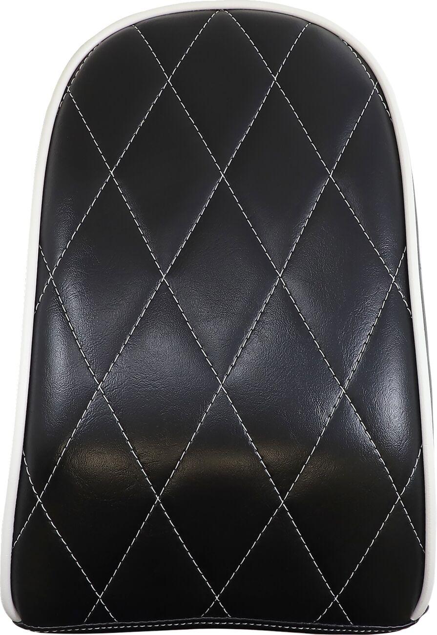 LYB-007PDMWTP - LE Pera Bare Bones Series Pillion Pad For Harley Davidson FLFB 1750 ABS 2018-2020 9x6.5-7" White Piping Diamond Stitch - Black