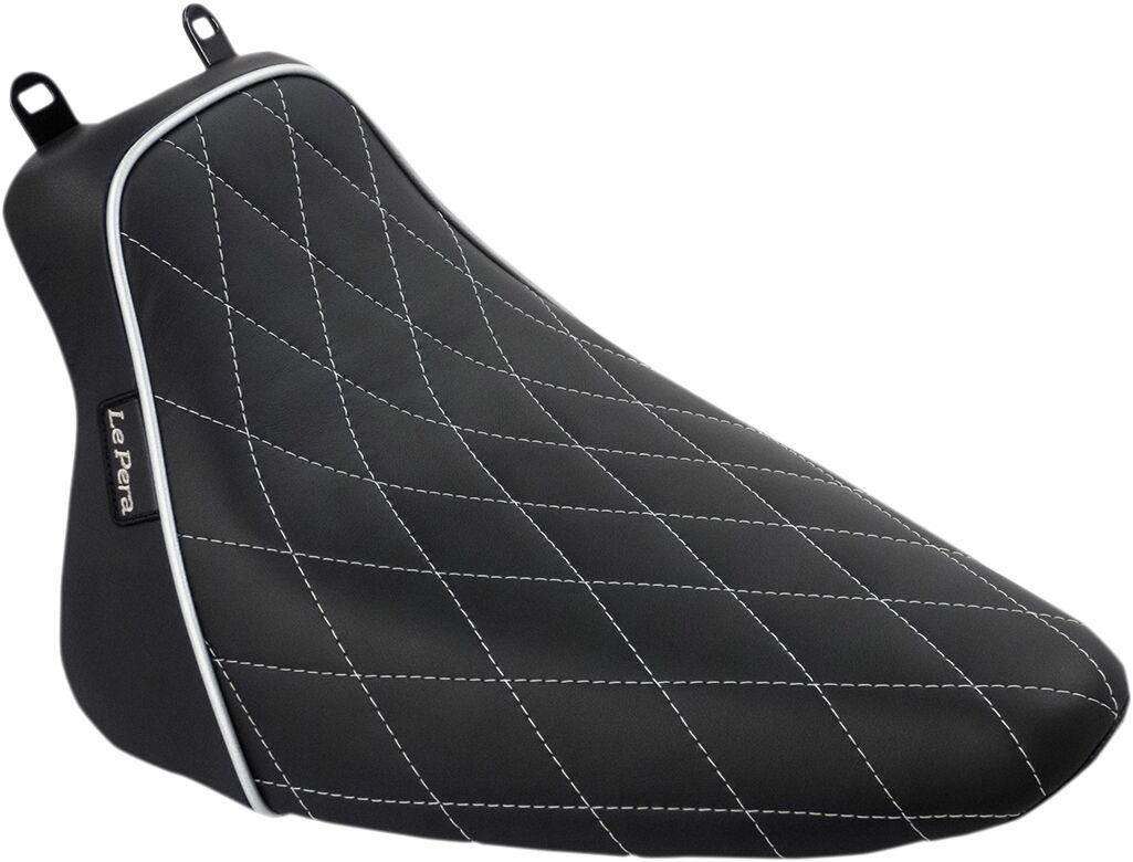 LXE-007DMWTP - LE Pera Bare Bones Solo Seat For Harley Davidson FLSTC1584 2008-2011 Diamond Stitch/White Piping - Black/White