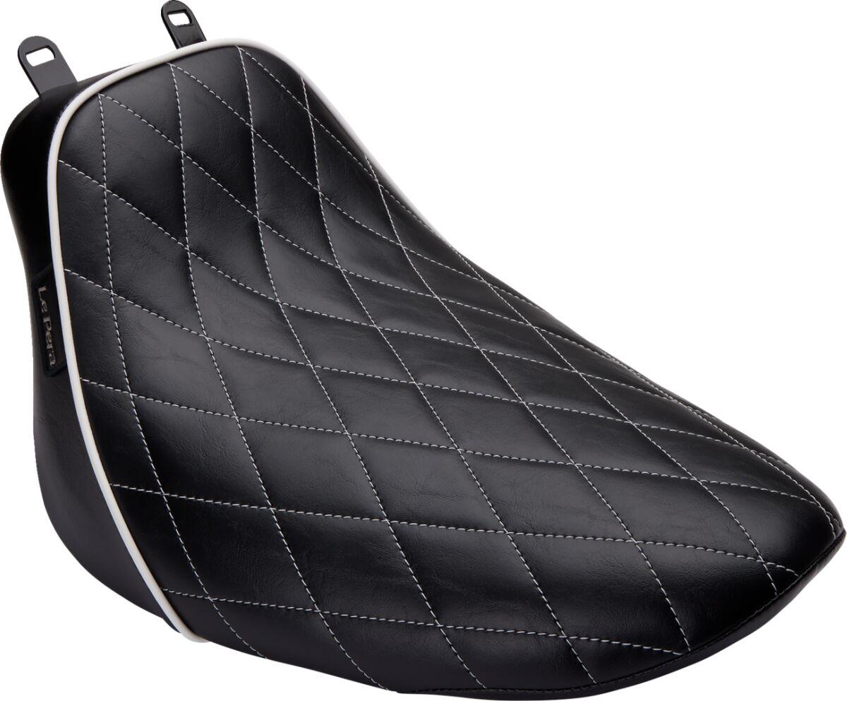 LYX-007DMWTP - LE Pera Bare Bones Solo Seat For Harley Davidson FLDE 1750 ABS 2018-2020 Diamond Stitch/White Piping - Black/White