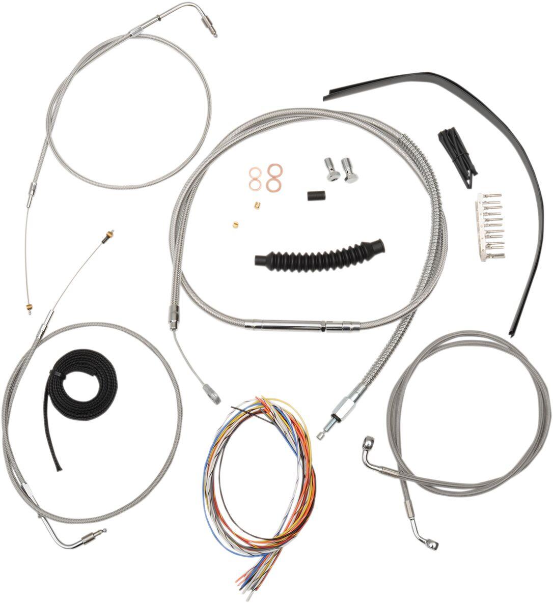 LA-8100KT2-16 - LA Choppers Handlebar Braided Cable/Brake Hose Kit For Harley Davidson FLHRS 1450 2004-2006 38 cm - 43 cm (15" - 17") - Clear-Coated