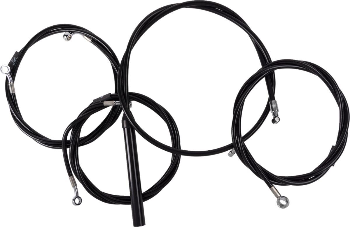 LA-8059KT2-16B - LA Choppers Complete Black Vinyl Braided Handlebar Cable/Brake Hose Kit For Harley Davidson FLHRXS 1868 ABS 2024 38 cm - 43 cm (15" - 17") - Black/Clear-Coated