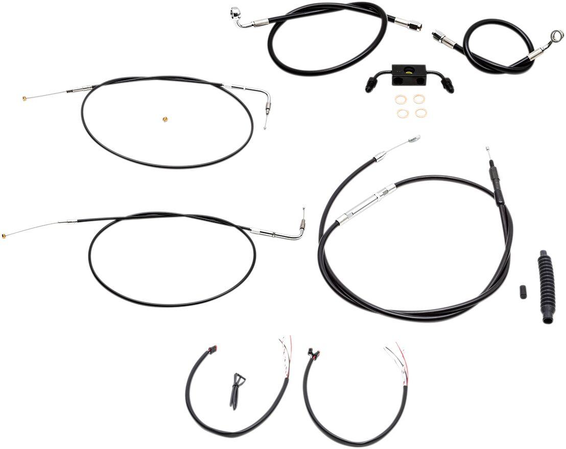 LA-8321KT2-16B - LA Choppers Complete Black Vinyl Braided Handlebar Cable/Brake Hose Kit ABS For Harley Davidson XL1200C 2014-2019 38 cm - 43 cm (15" - 17") - Black/Clear-Coated