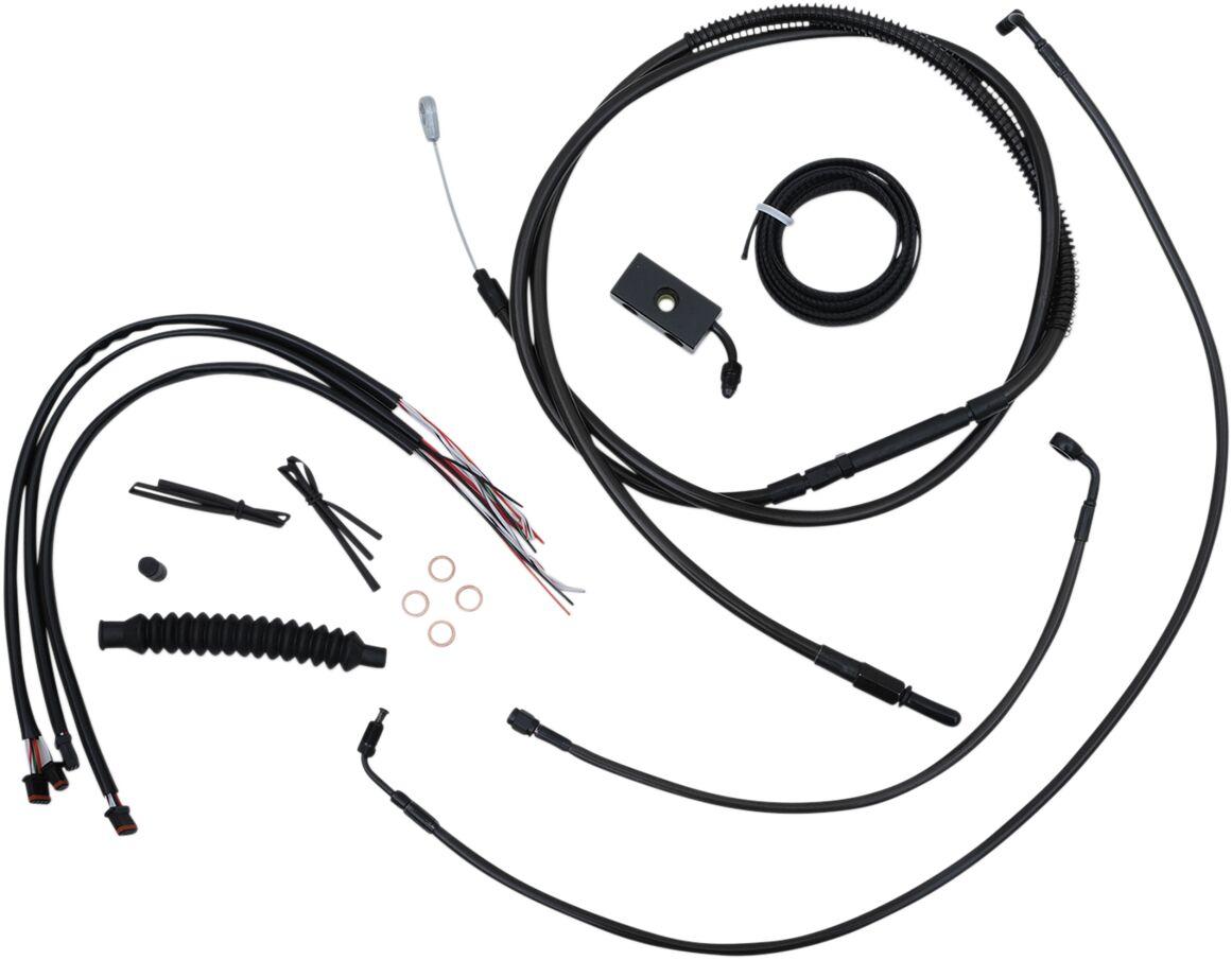 LA-8152KT2-16M - LA Choppers Complete Alternate Length Midnight Braided Handlebar Cable/Brake Hose Kit For Harley Davidson FLDE 1750 ABS 2018-2020 38 cm - 43 cm (15" - 17") - Black/Clear-Coated