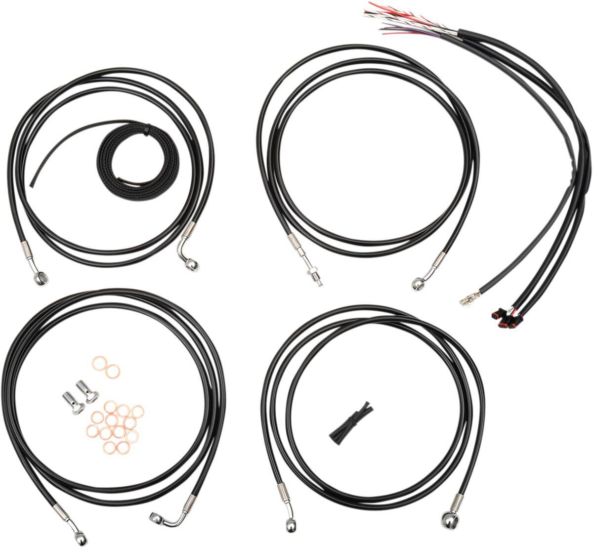 LA-8052KT2-13B - LA Choppers Complete Black Vinyl Braided Handlebar Cable/Brake Hose Kit For Harley Davidson FLHR 1690 ABS 2015 30.5 cm - 35.5 cm (12" - 14") - Black/Clear-Coated