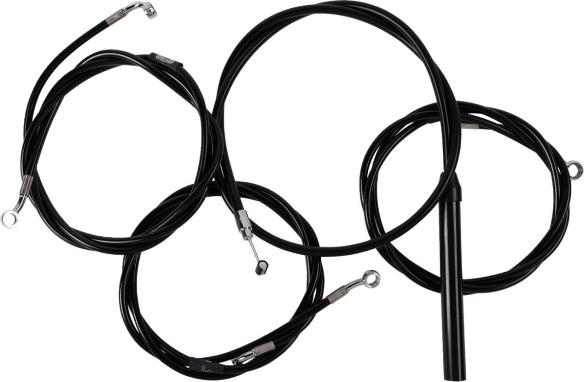 LA-8059KT2-13B - LA Choppers Complete Black Vinyl Braided Handlebar Cable/Brake Hose Kit For Harley Davidson FLHRXS 1868 ABS 2024 30.5 cm - 35.5 cm (12" - 14") - Black/Clear-Coated