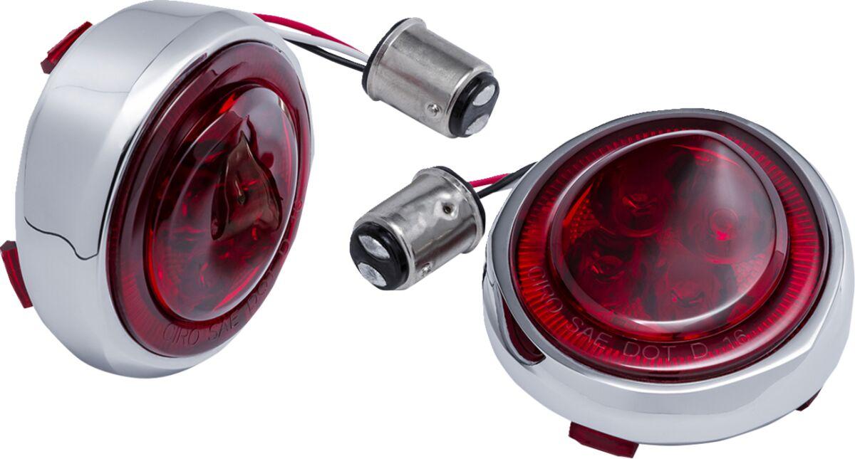 45700 - Ciro Fang Turn Signal Light Inserts For Harley Davidson FLFB 1750 ABS 2018-2020 Rear Chrome Red
